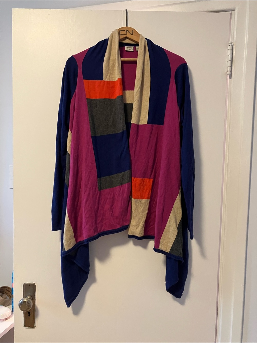 Esprit Colorblock Open Cardigan - Magenta, Navy & Cream with Orange Accents